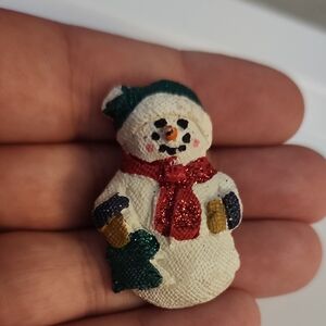 Festive Snowman Brooch with Red Scarf shoe charm